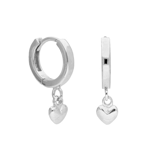 Boucles d'oreilles créoles épaisses en argent sterling avec breloque cœur de 12 mm