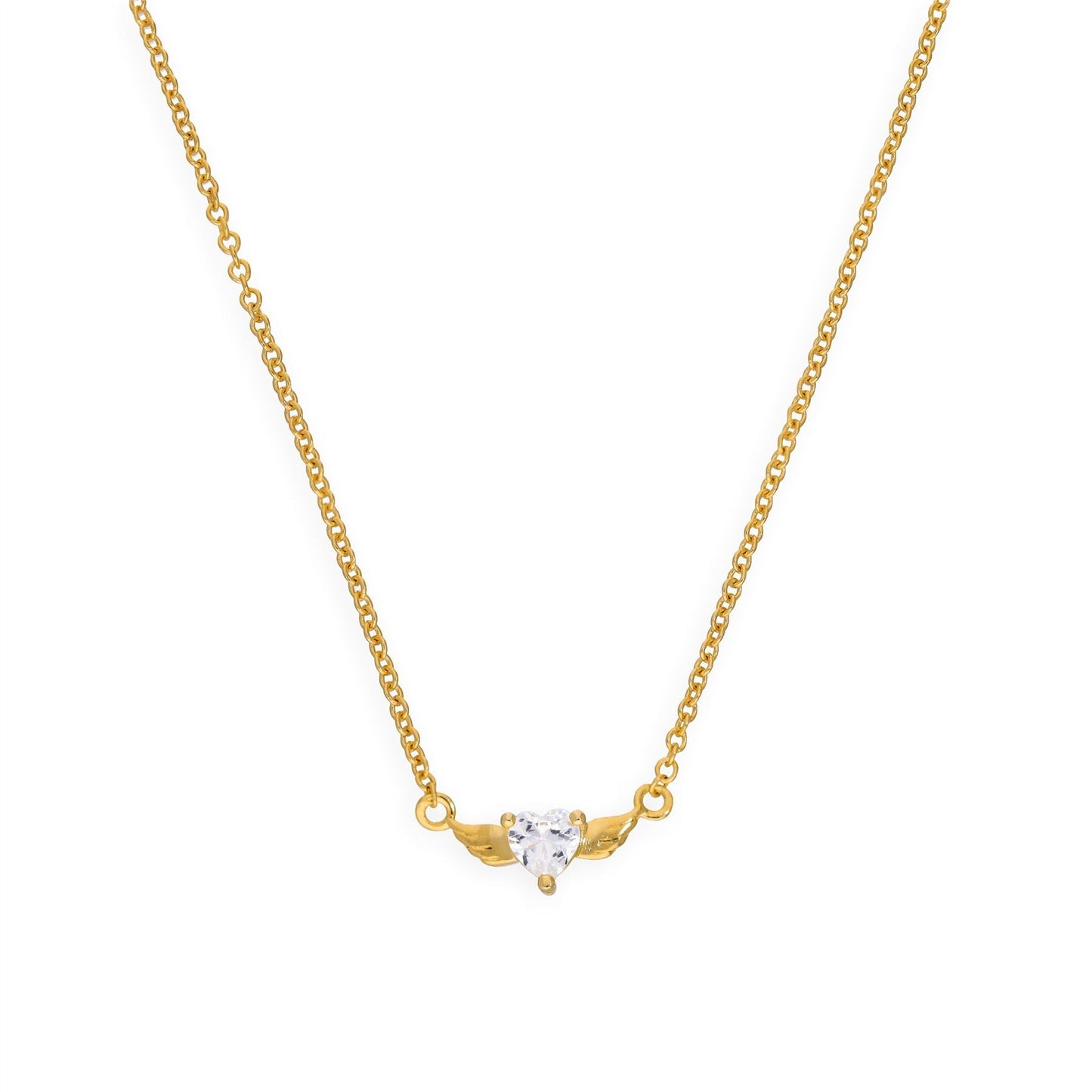 Collier en argent sterling plaqué or avec ailes en forme de cœur et zircone cubique, 45,7 cm