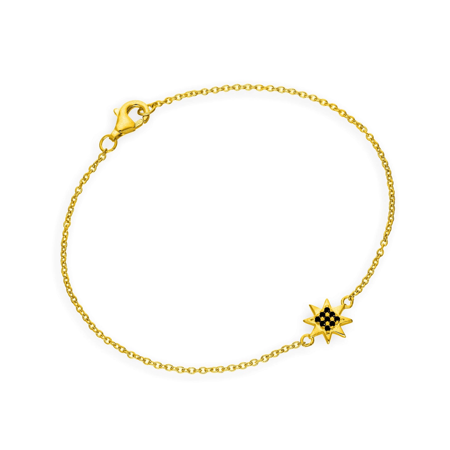Bracelet en argent sterling plaqué or et cristal CZ noir - 18 cm