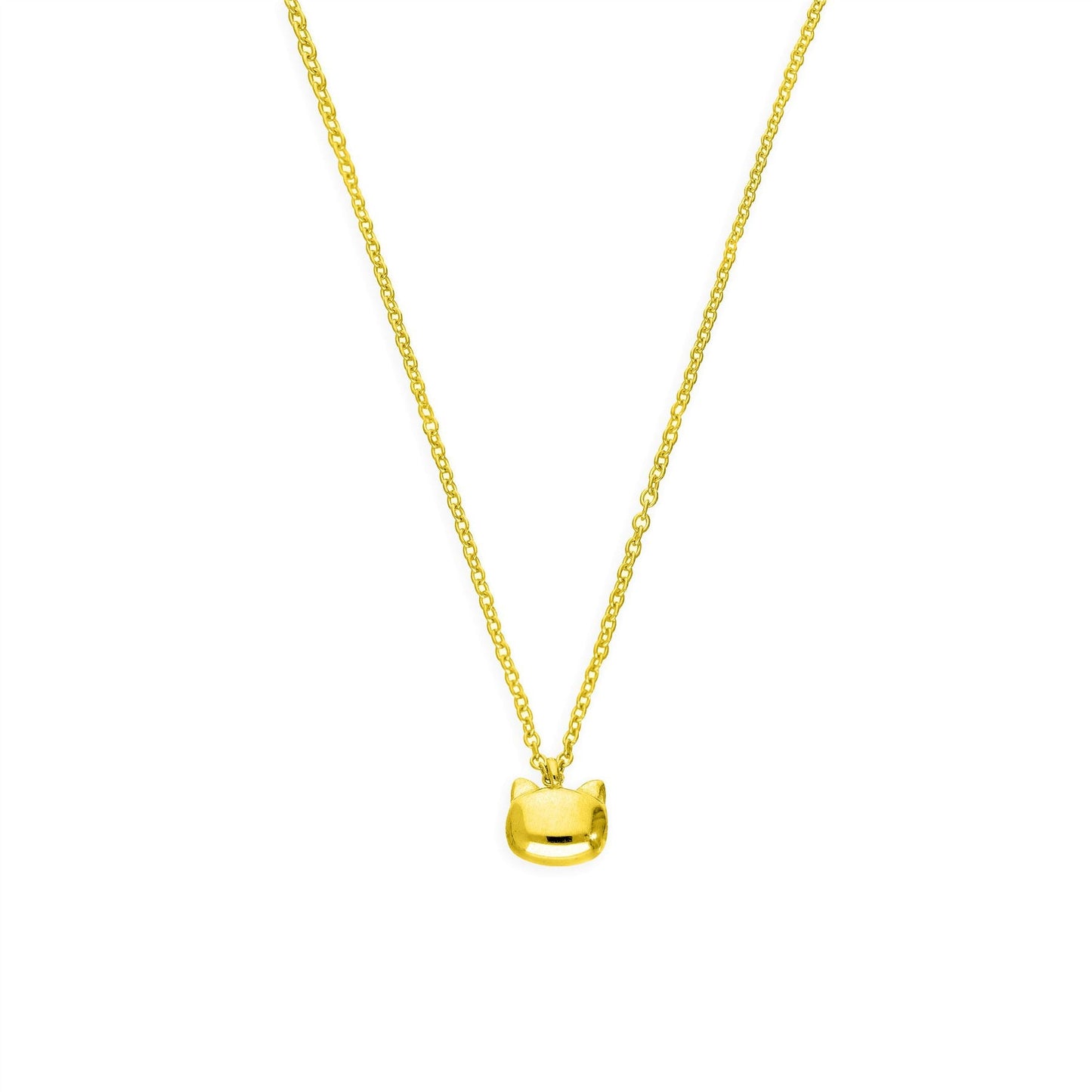 Collier tête de chat en argent sterling plaqué or - 45 cm