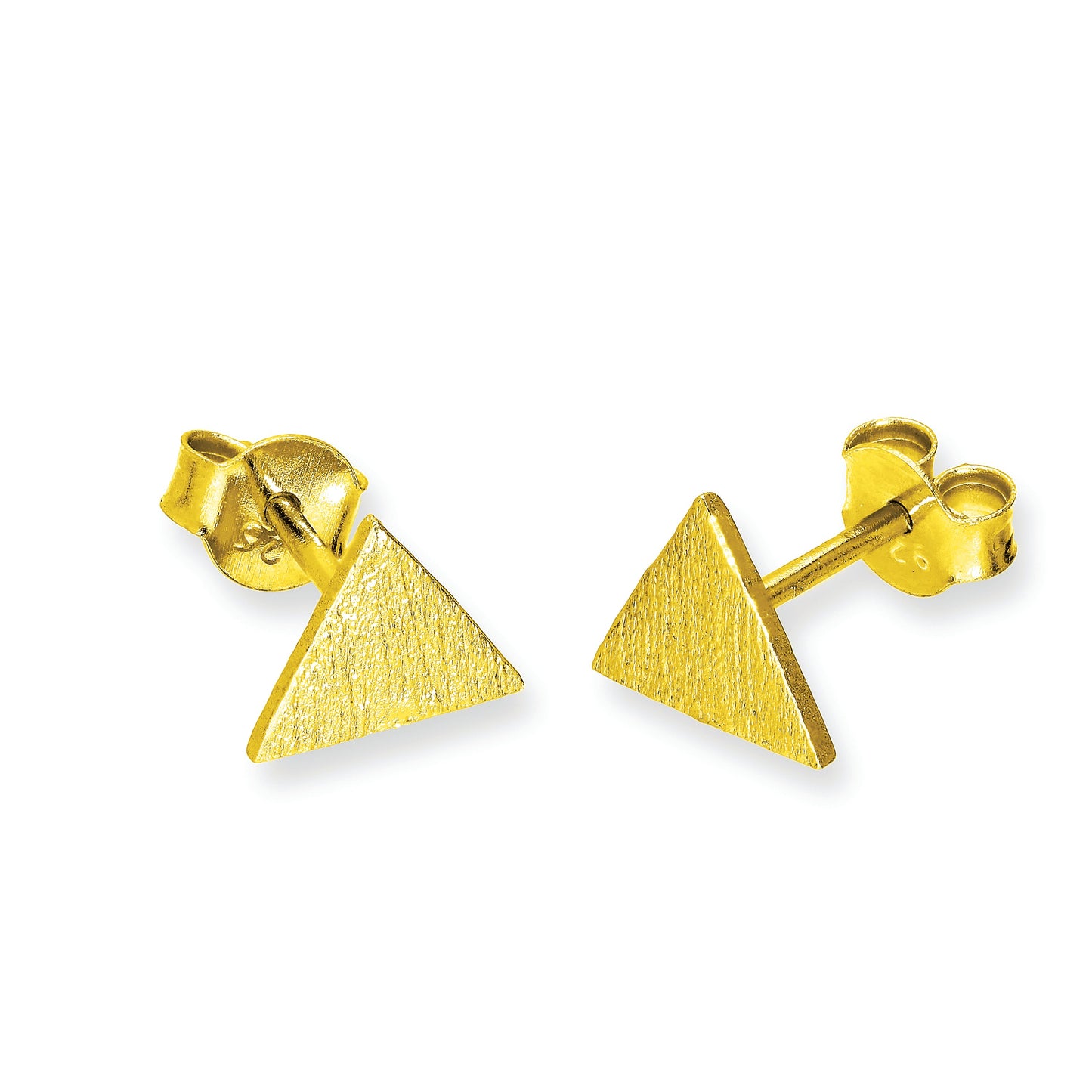 Boucles d'oreilles à tige triangulaires plates en argent sterling plaqué or brossé