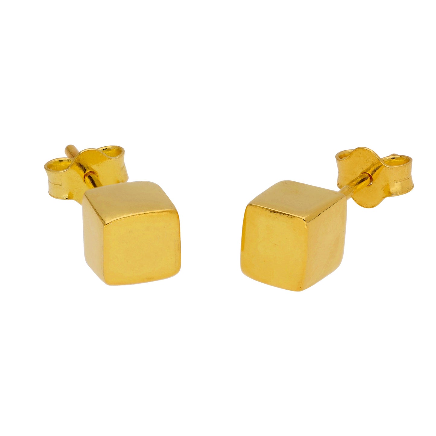 Boucles d'oreilles à tige cubiques en argent sterling plaqué or jaune de 4 mm à 7 mm