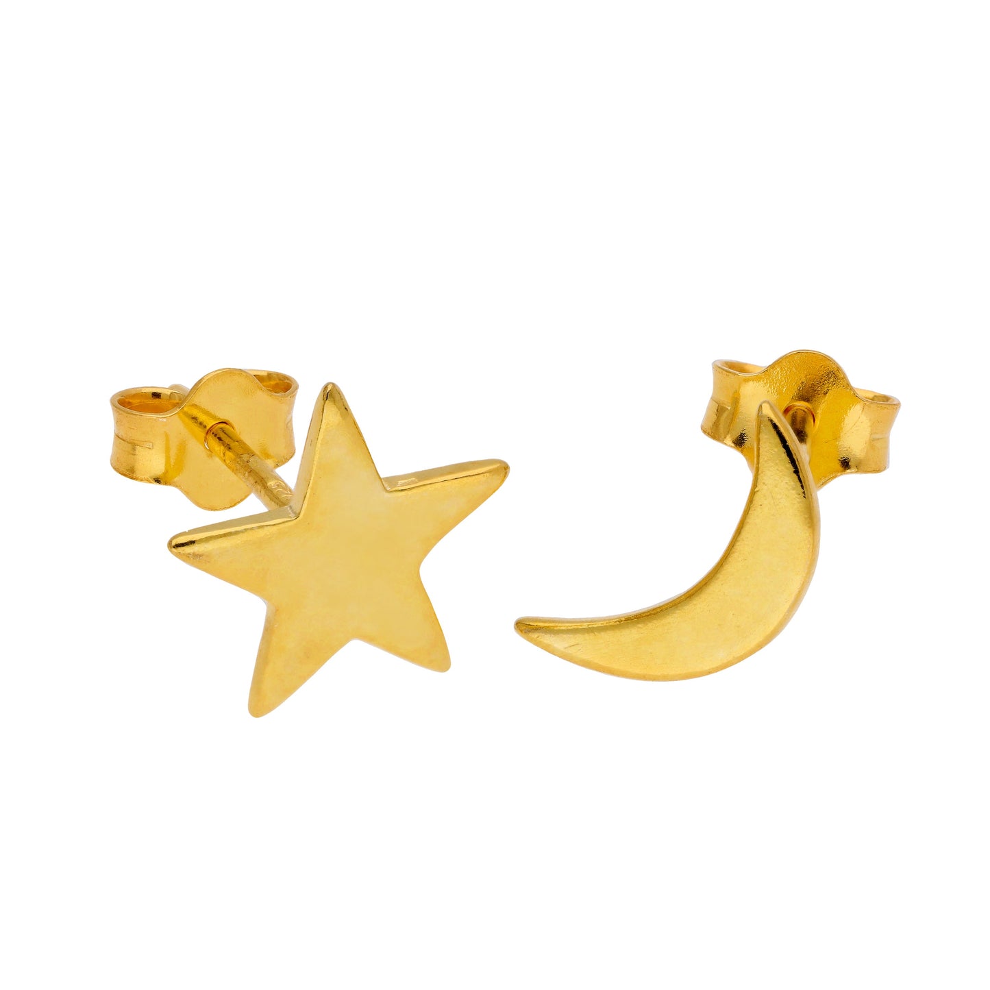 Boucles d'oreilles à tige en argent sterling plaqué or, étoile et lune