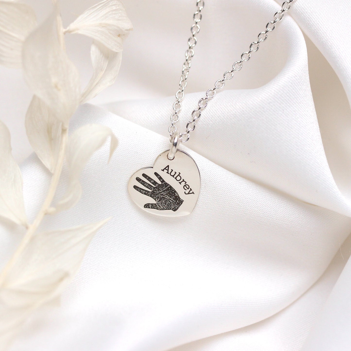 Collier personnalisé en argent sterling avec empreinte de main et cœur, 40 à 61 cm