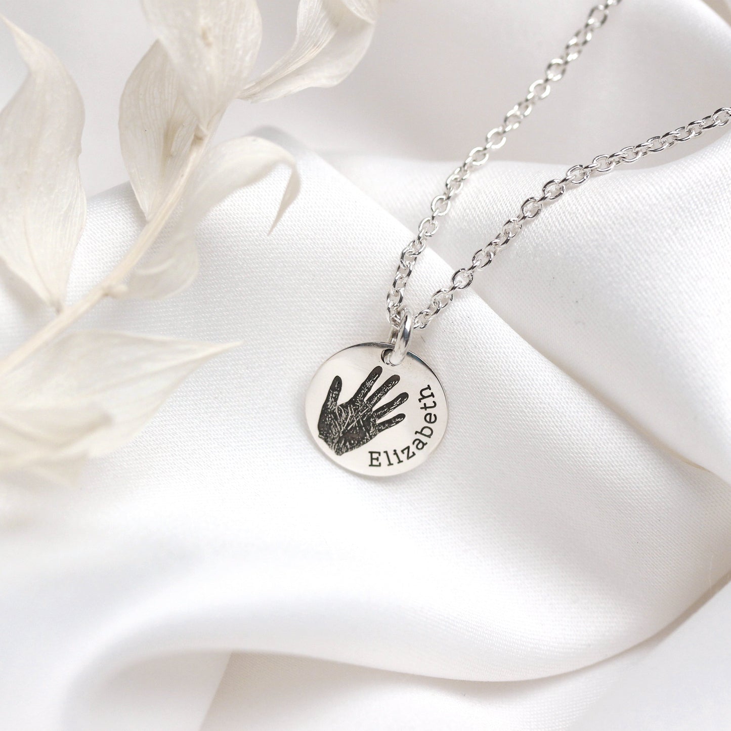 Collier rond en argent sterling avec empreinte de main et nom sur mesure, 40 à 61 cm
