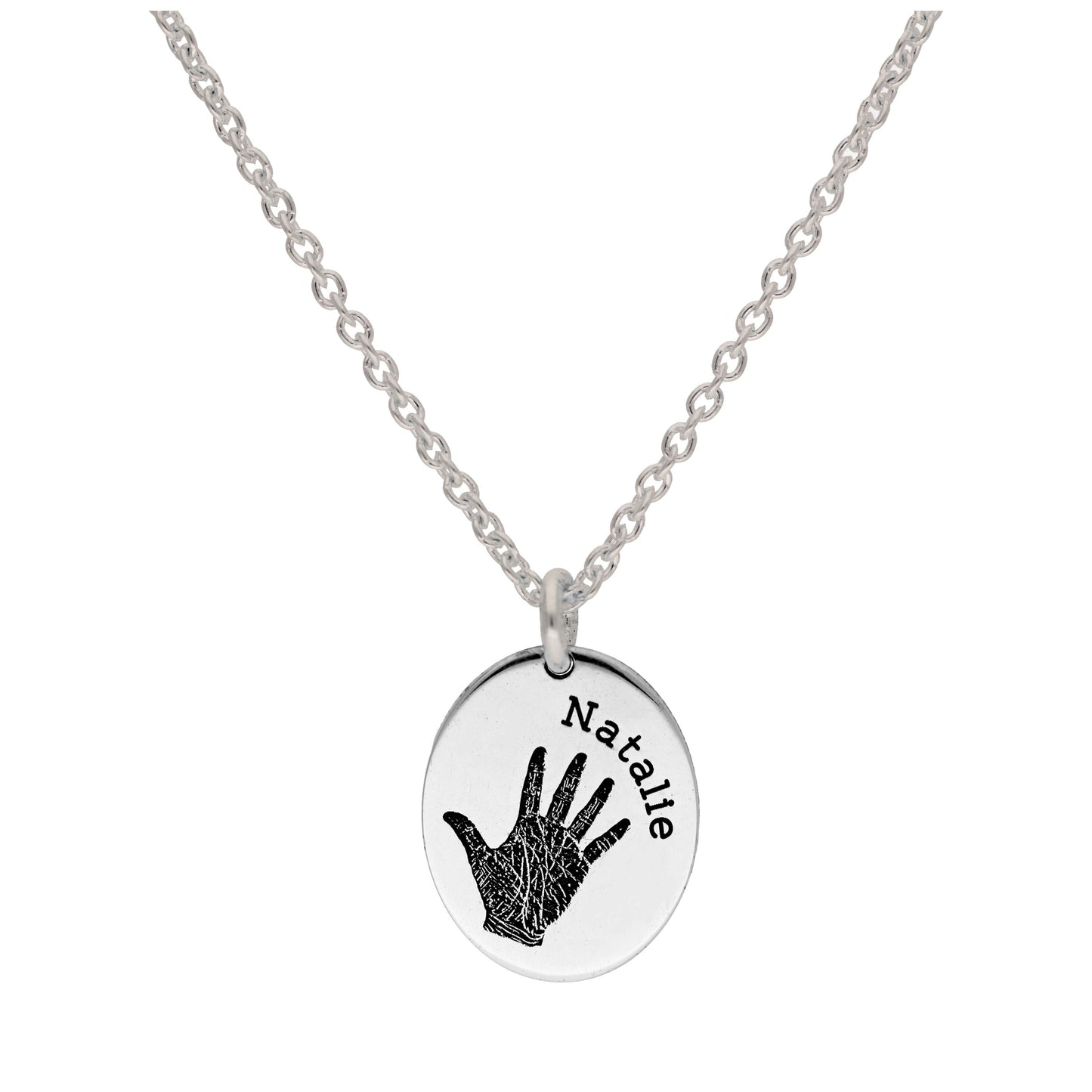 Collier ovale en argent sterling avec empreinte de main, 40 à 61 cm