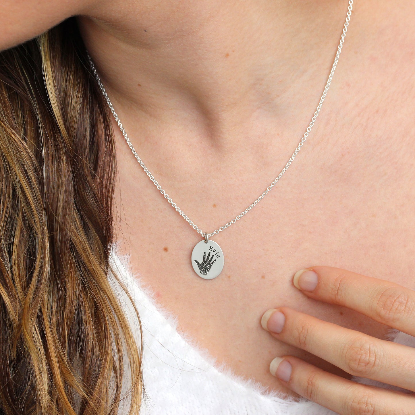 Collier ovale en argent sterling avec empreinte de main, 40 à 61 cm