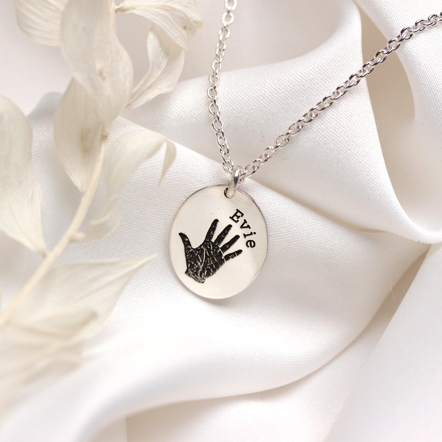 Collier ovale en argent sterling avec empreinte de main, 40 à 61 cm