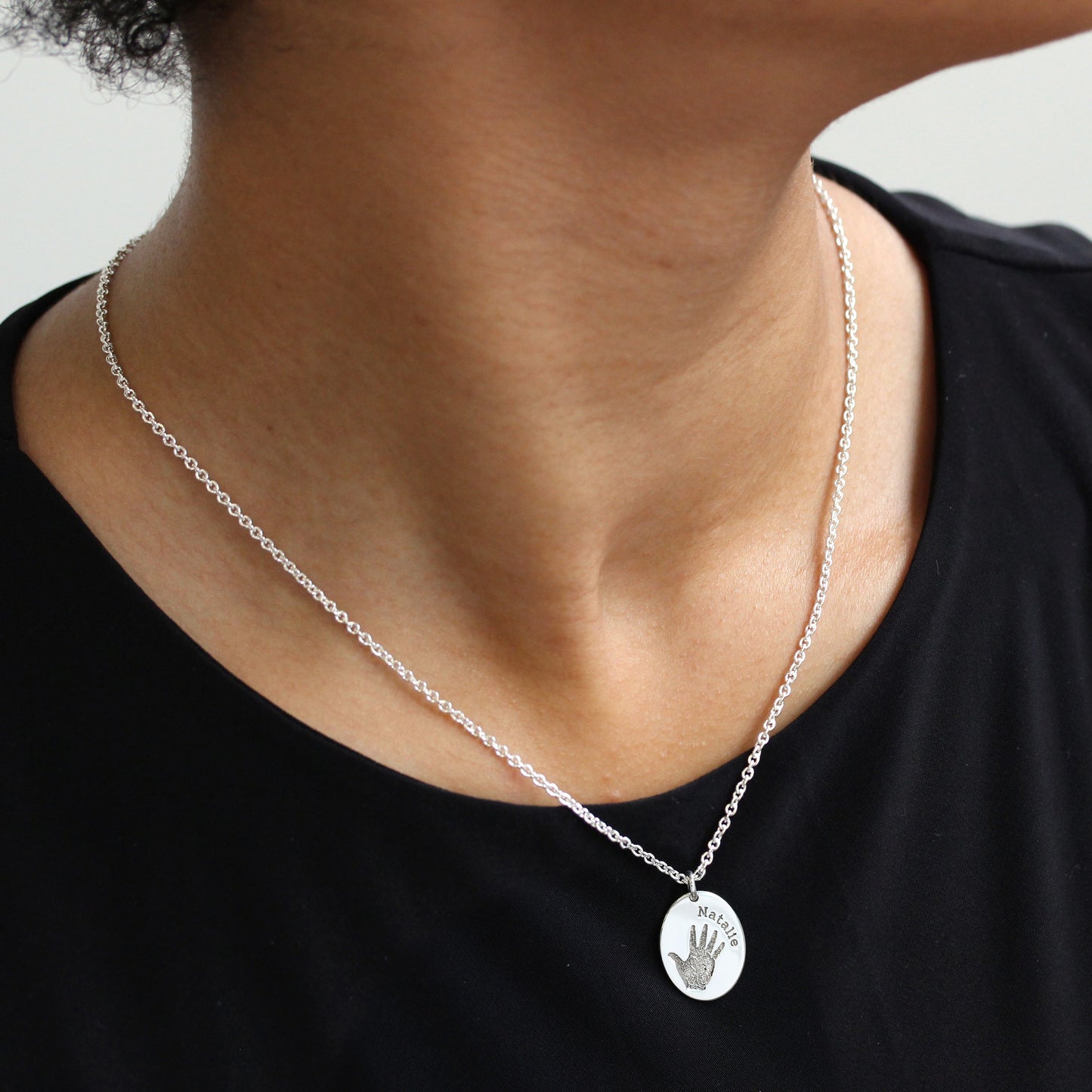 Collier ovale en argent sterling avec empreinte de main, 40 à 61 cm
