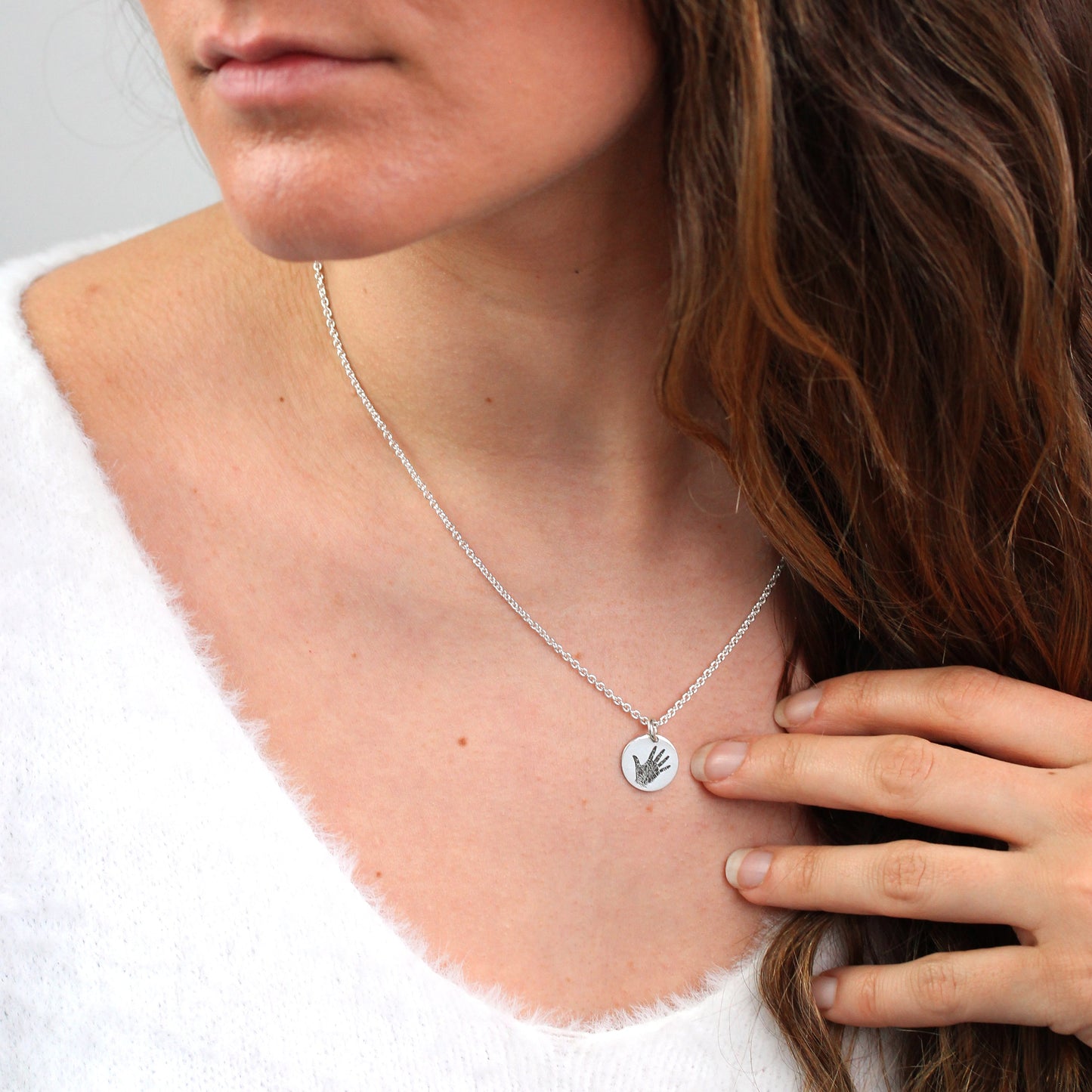 Collier rond en argent sterling avec empreinte de main sur mesure de 40 à 61 cm