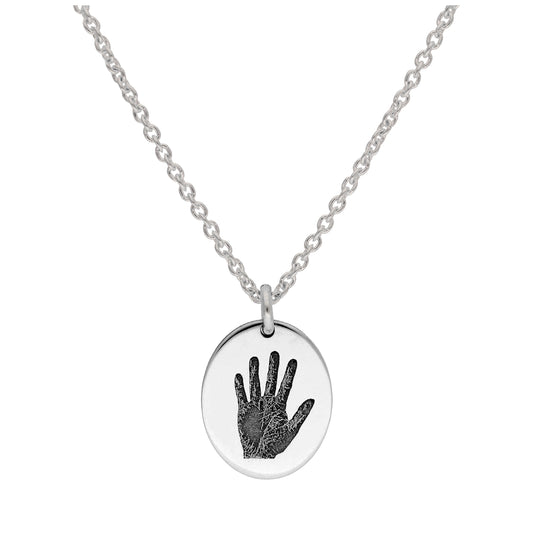 Collier ovale en argent sterling avec empreinte de main sur mesure de 40 à 61 cm