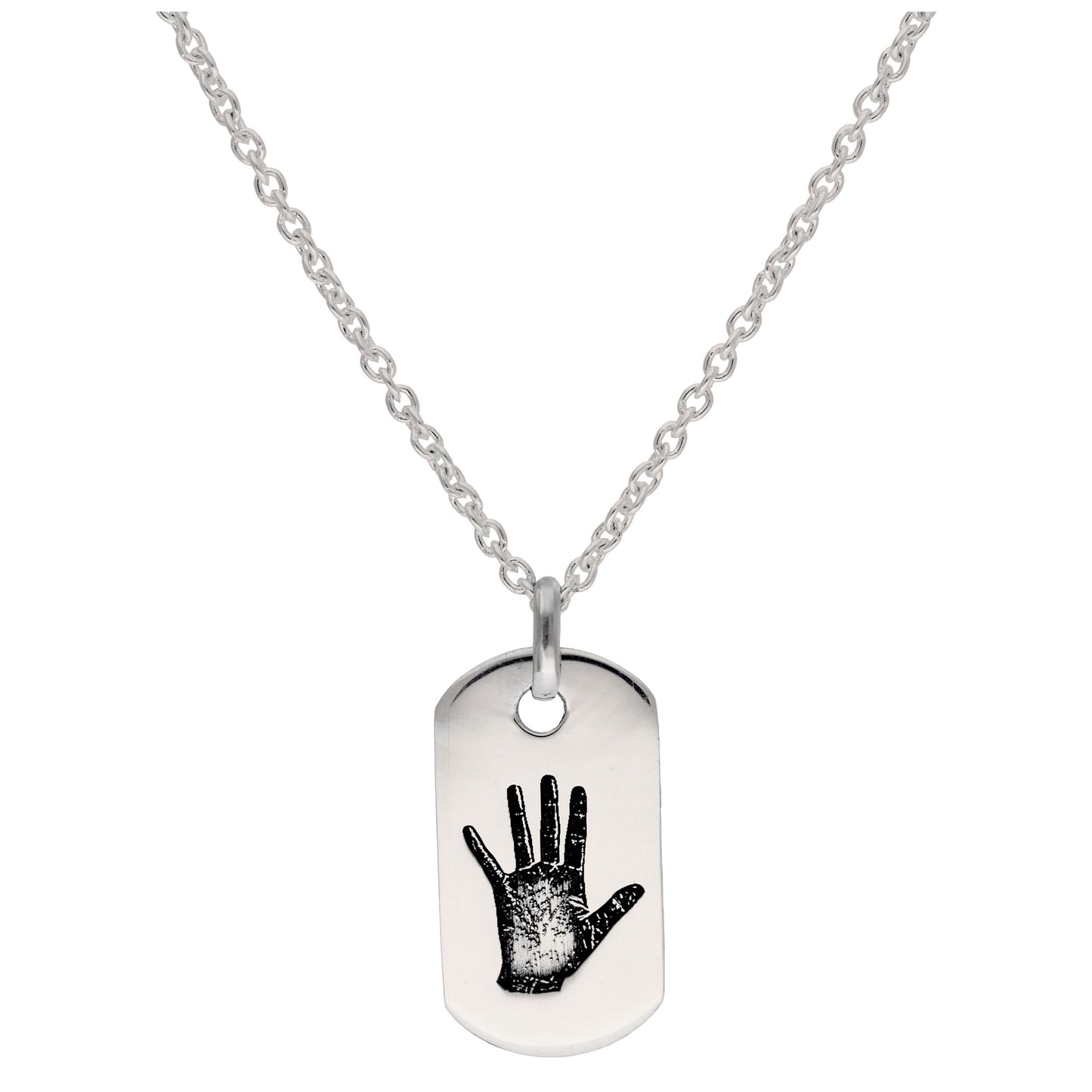 Collier sur mesure en argent sterling avec empreinte de main et plaque d'identité militaire (40 à 61 cm)