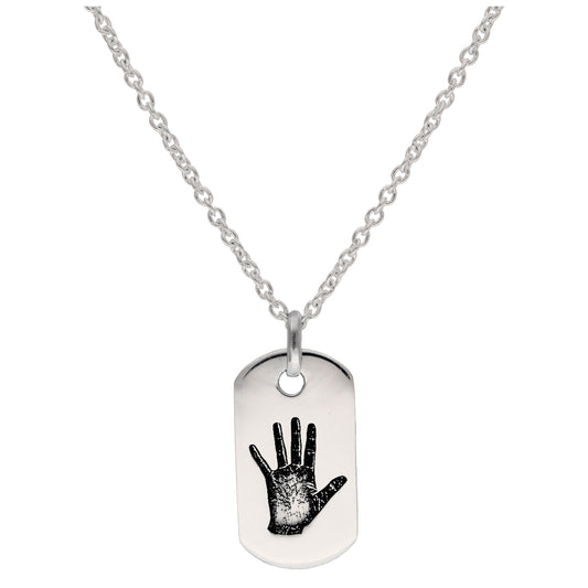 Collier sur mesure en argent sterling avec empreinte de main et plaque d'identité militaire (40 à 61 cm)