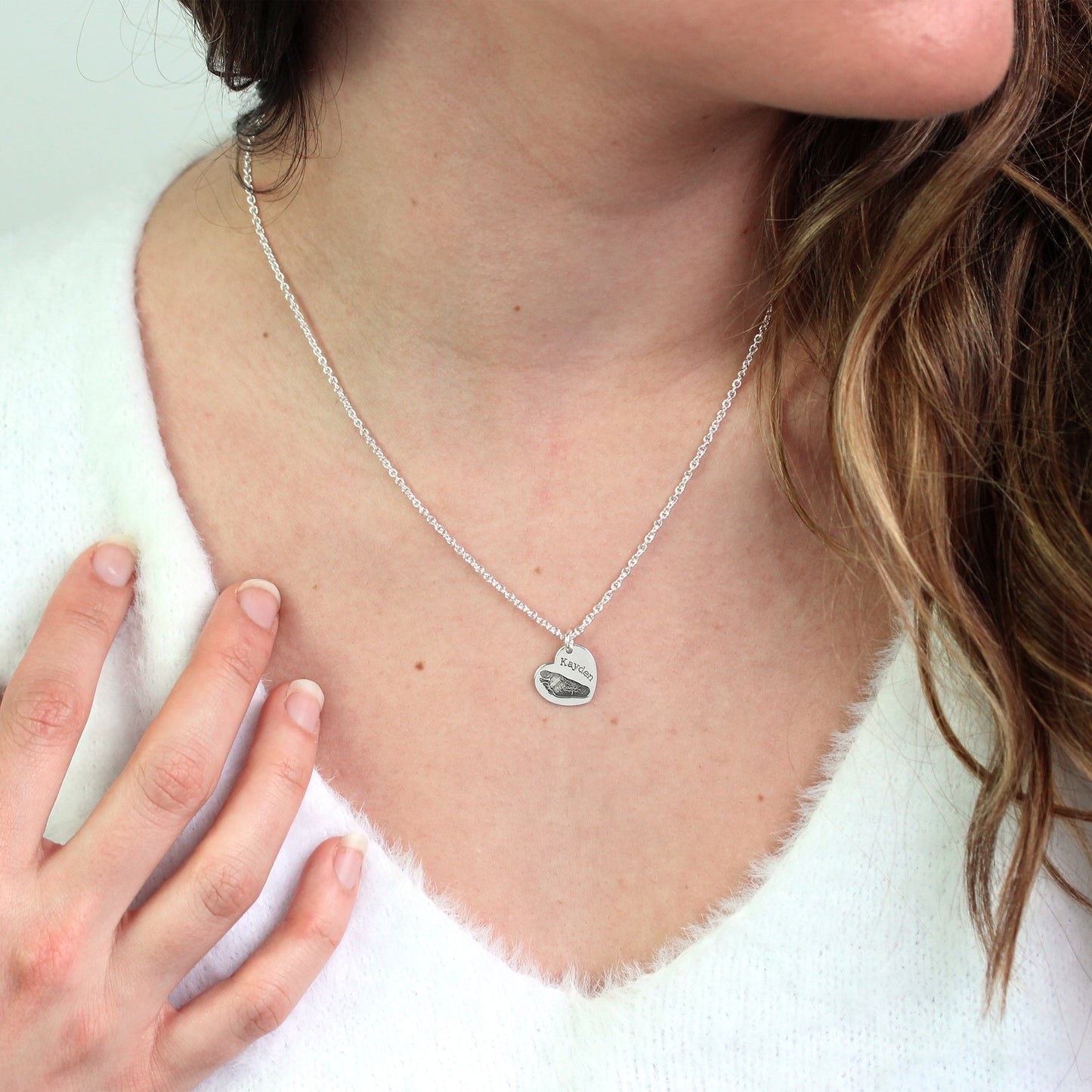 Collier personnalisé en argent sterling avec empreinte de pied et cœur, 40 à 61 cm