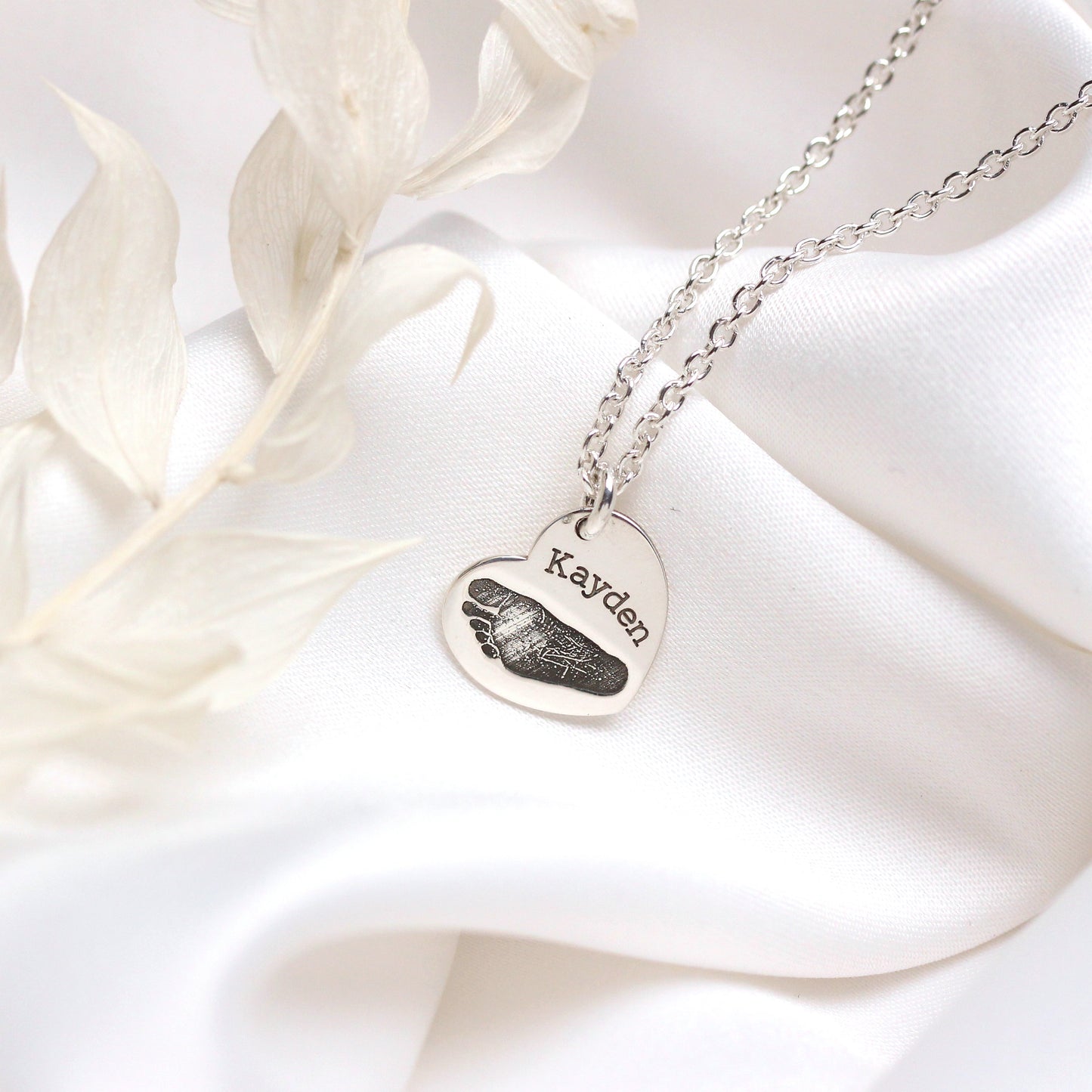 Collier personnalisé en argent sterling avec empreinte de pied et cœur, 40 à 61 cm