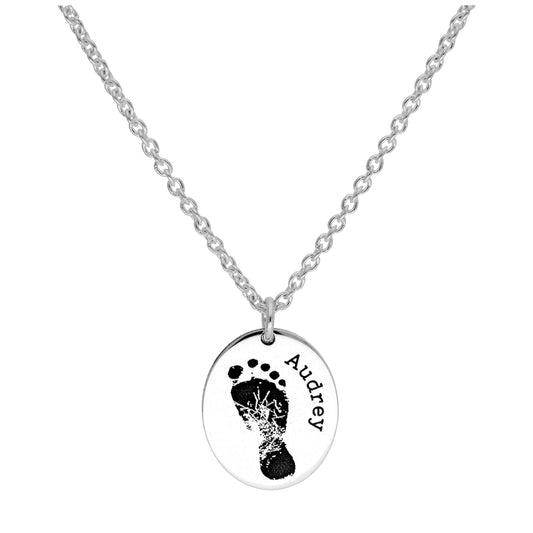 Collier ovale en argent sterling avec empreinte de pied, 40 à 61 cm