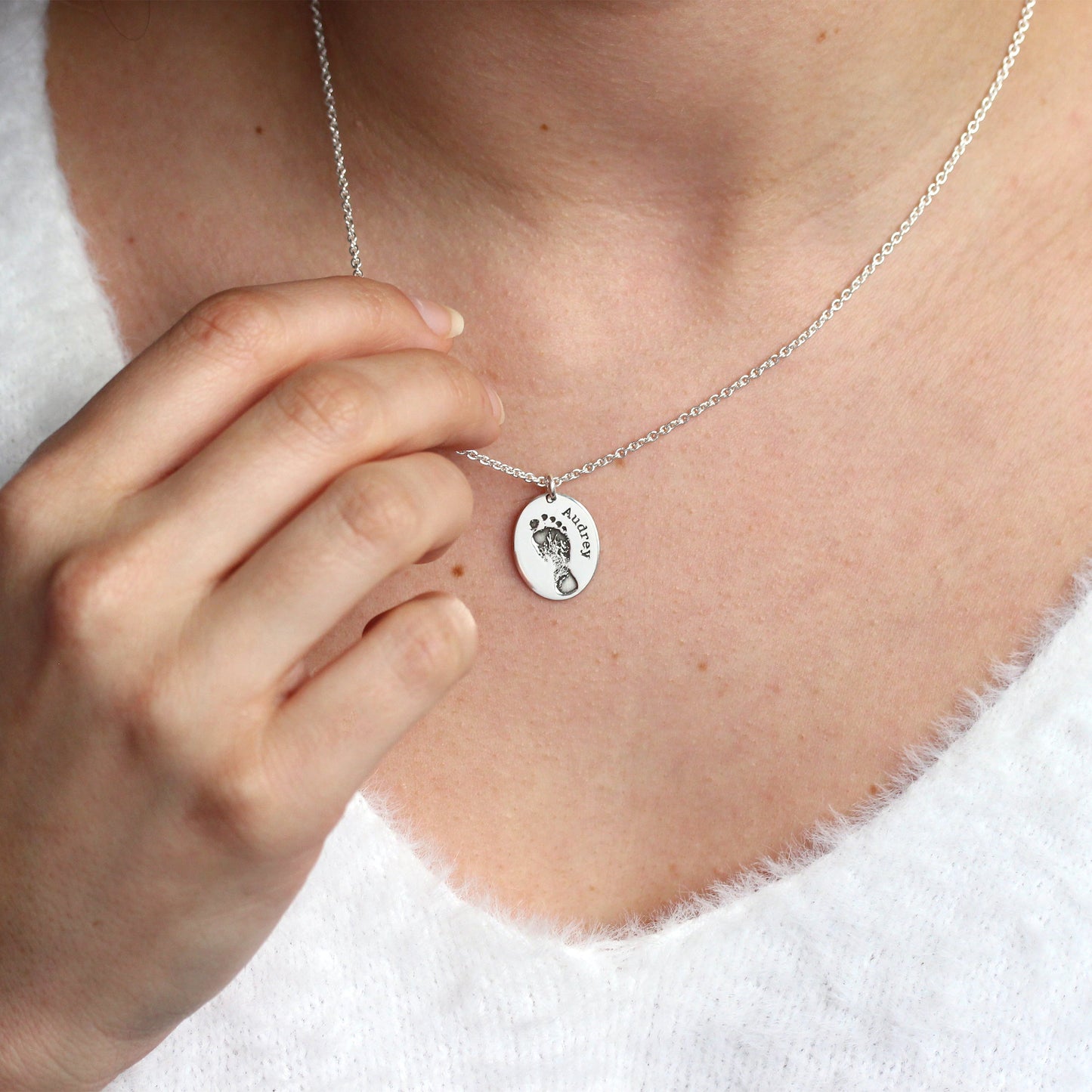 Collier ovale en argent sterling avec empreinte de pied, 40 à 61 cm