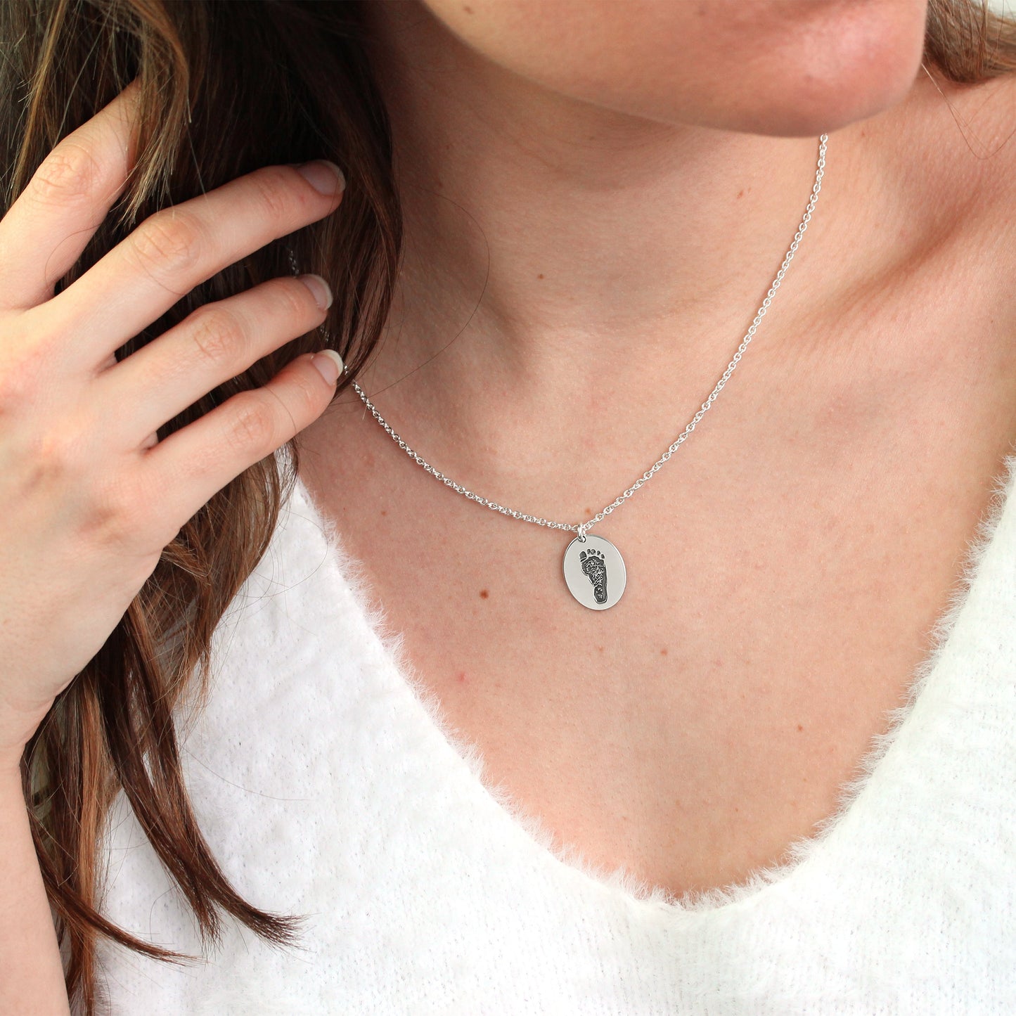 Collier ovale en argent sterling sur mesure avec empreinte de pas de 40 à 61 cm