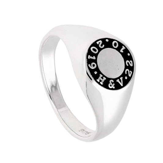 Chevalière en argent sterling sur mesure avec message circulaire J - Z+1