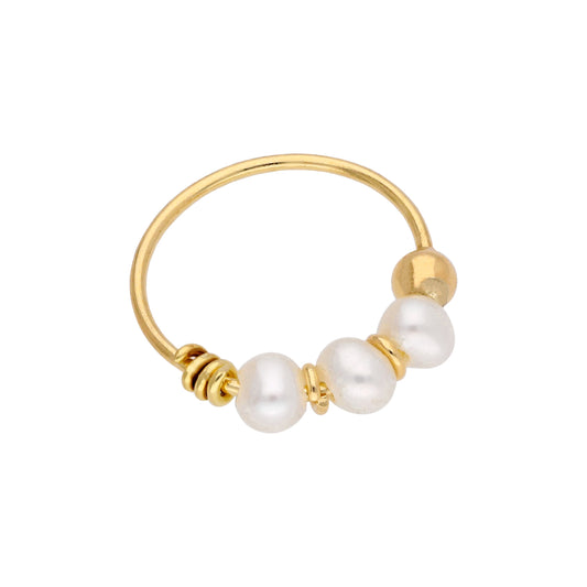 Anneau de nez en or 9 carats avec triple perle d'eau douce de 10 mm, calibre 22
