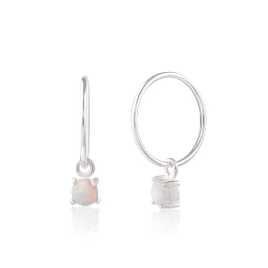 Boucles d'oreilles créoles en argent sterling avec zircone cubique et opale, 12 mm, octobre