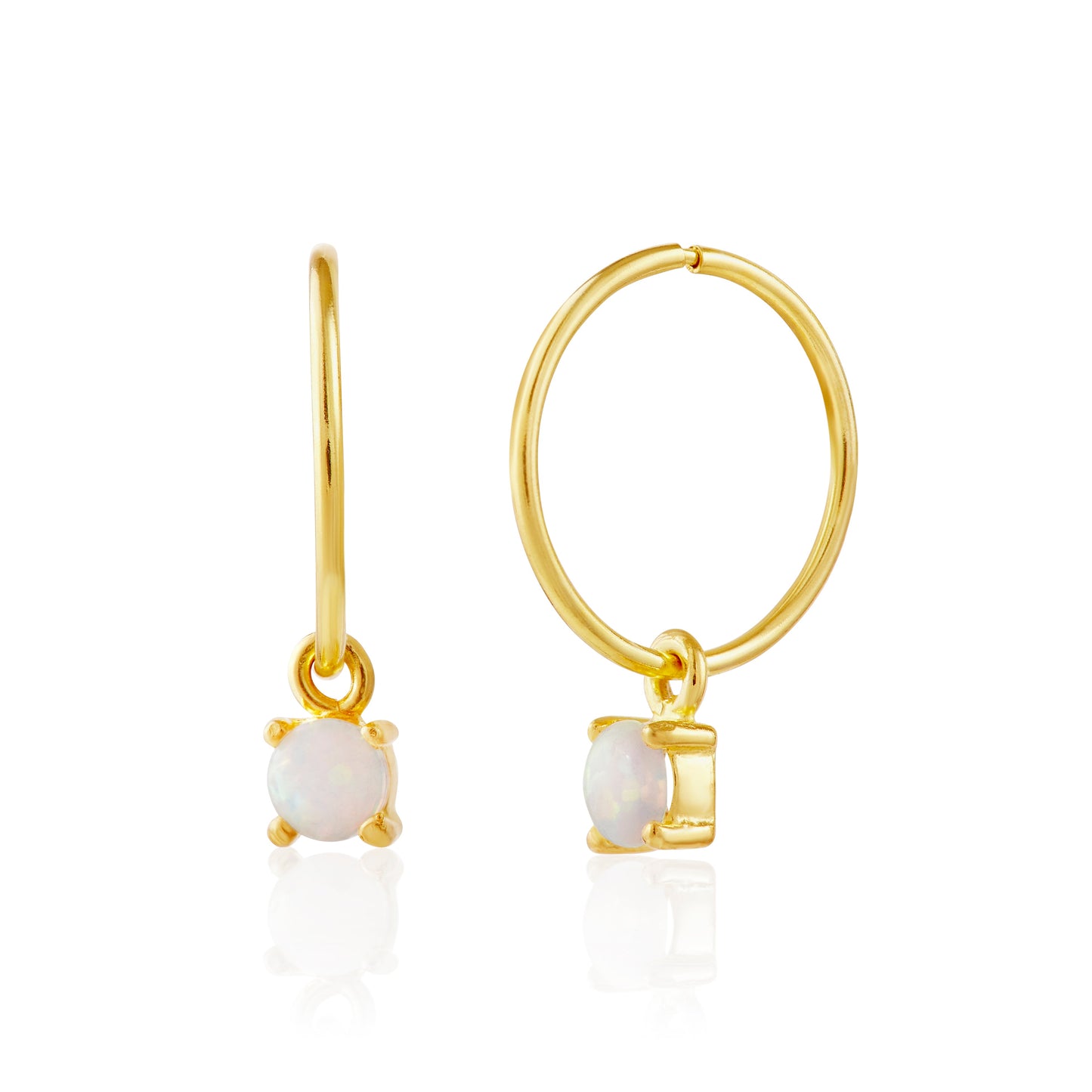 Boucles d'oreilles créoles en argent sterling plaqué or avec opale et zircone cubique de 12 mm