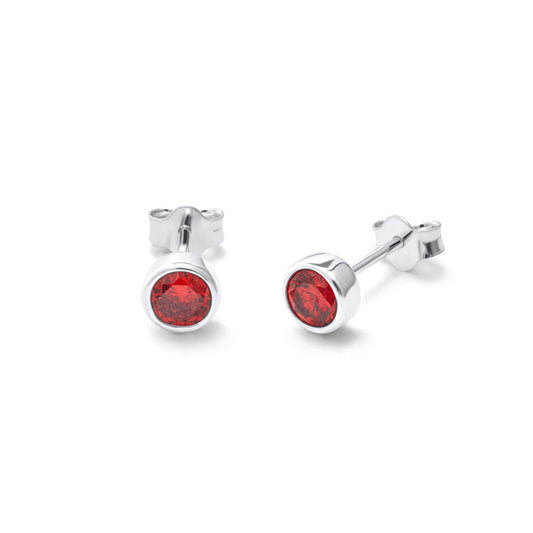 Boucles d'oreilles à tige en argent sterling avec grenat et zircone cubique de janvier, 4 mm