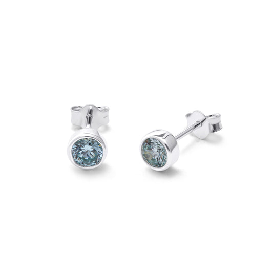 Boucles d'oreilles à tige en argent sterling avec aigue-marine et zircone cubique de mars de 4 mm