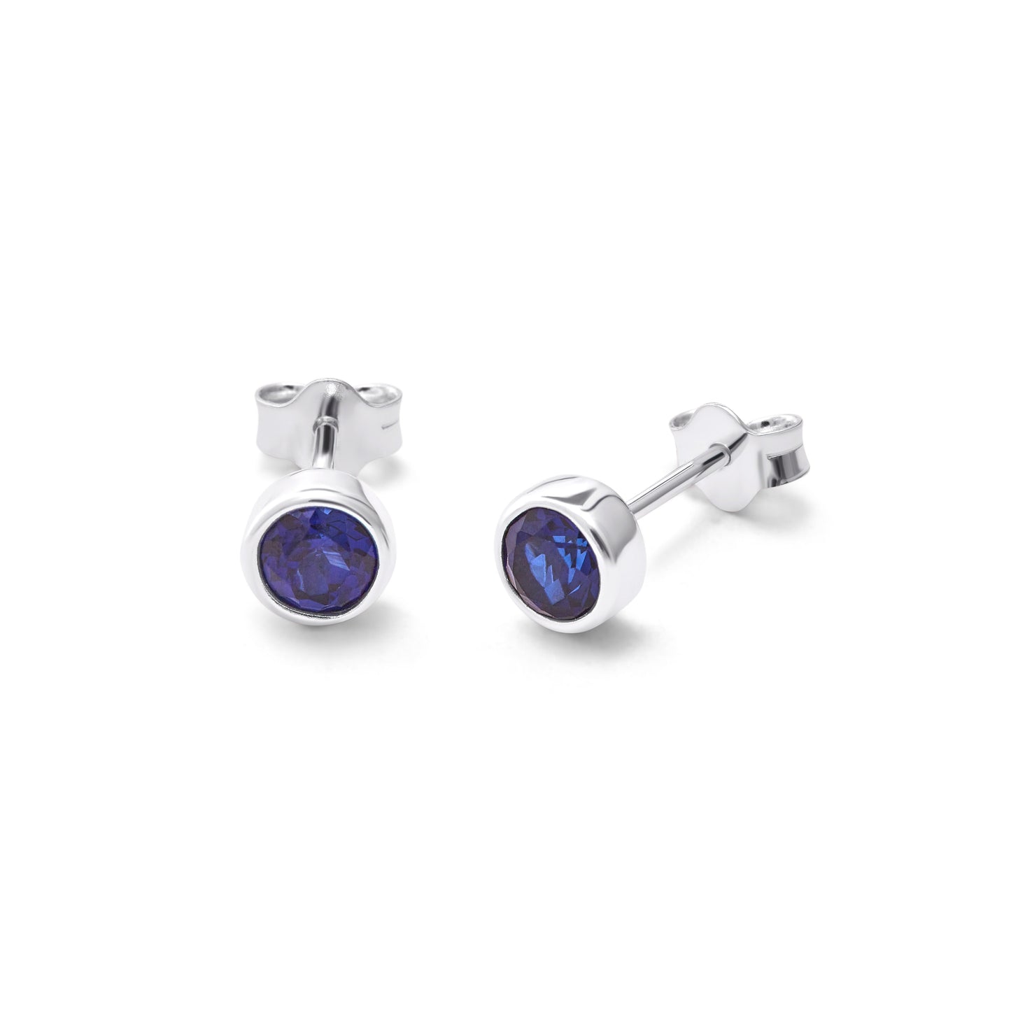 Boucles d'oreilles à tige en argent sterling avec saphir et zircone cubique de 4 mm