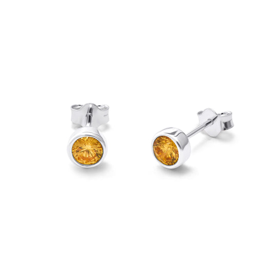 Boucles d'oreilles à tige en argent sterling avec citrine et zircone cubique de 4 mm