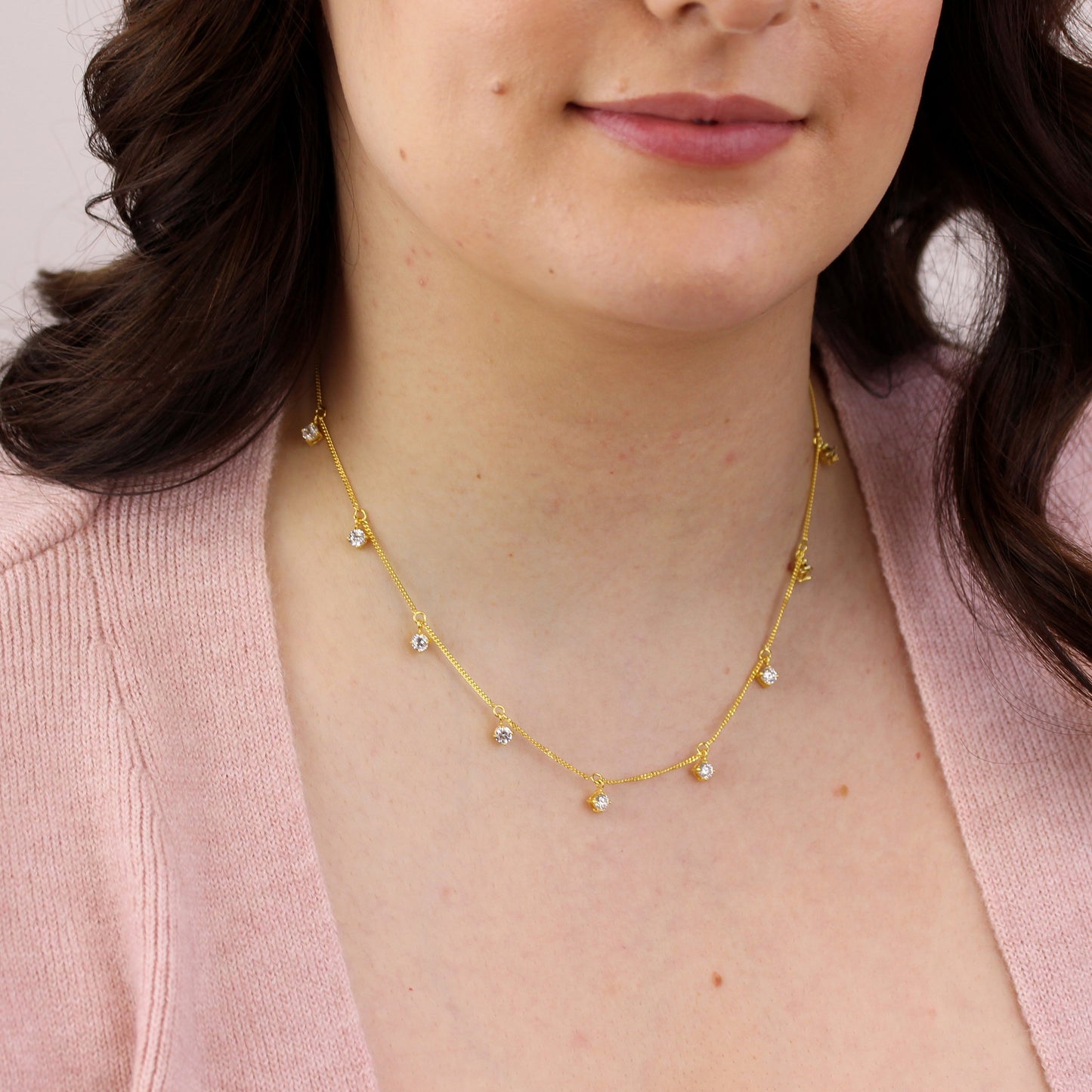 Collier en argent sterling plaqué or avec plusieurs zircones cubiques et pierres de naissance d'avril, 40,6 cm et 5,1 cm