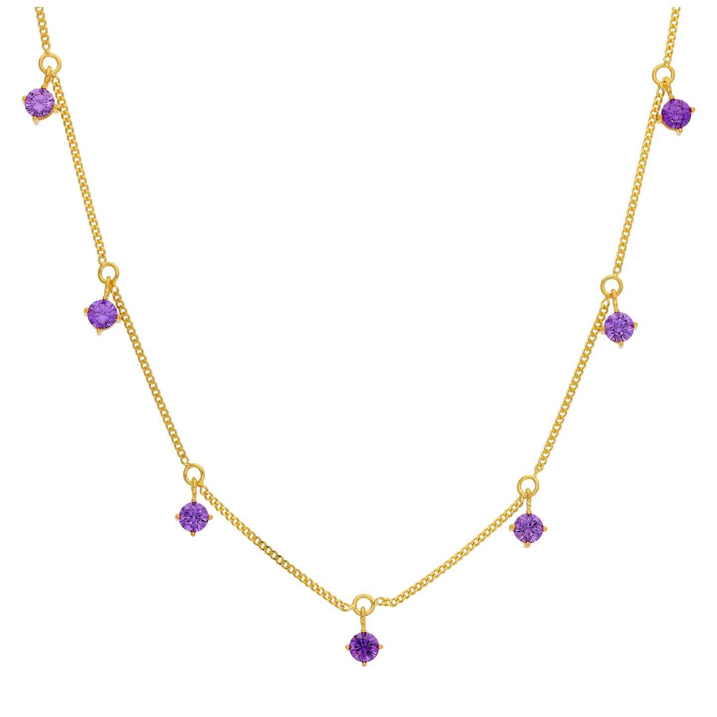 Collier en argent sterling plaqué or avec plusieurs améthystes et zircones cubiques (40,6 cm et 5 cm)
