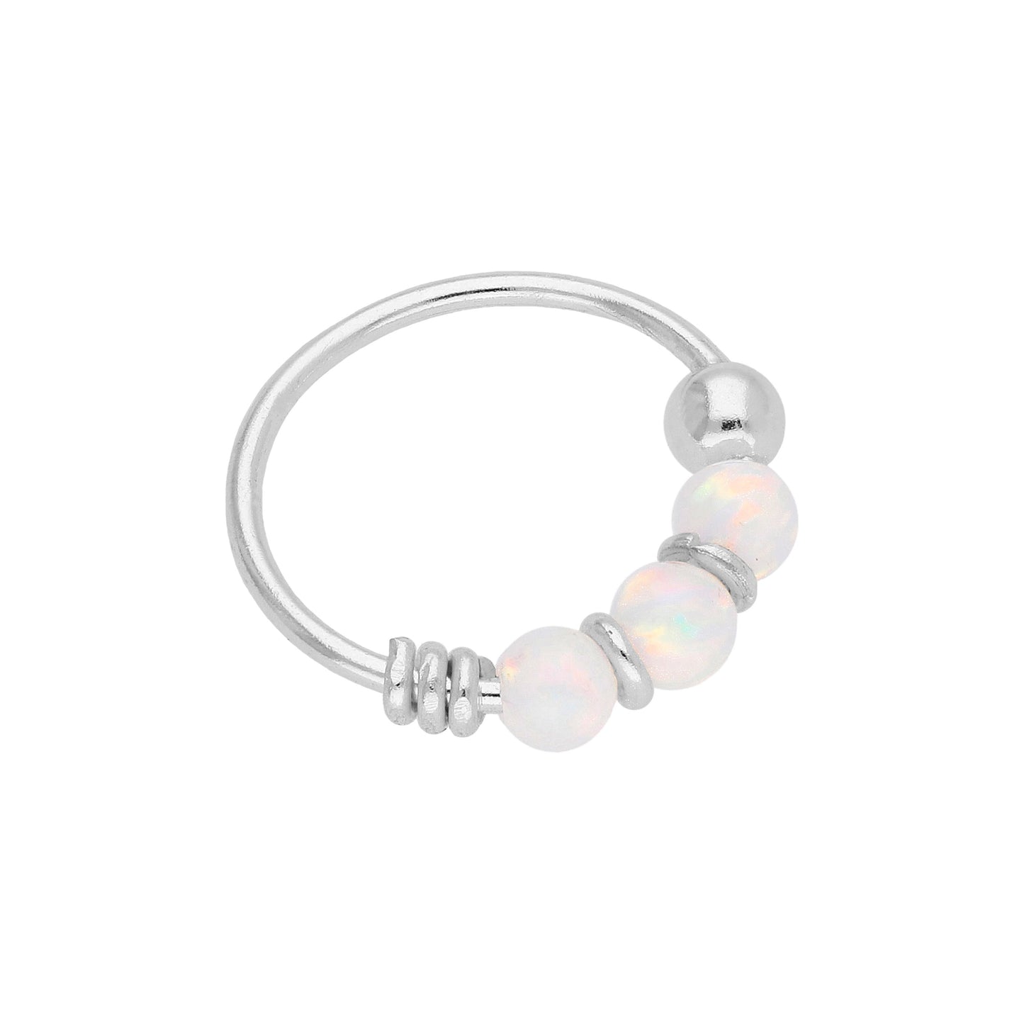 Anneau de nez en argent sterling avec triple opale aurore boréale de 10 mm