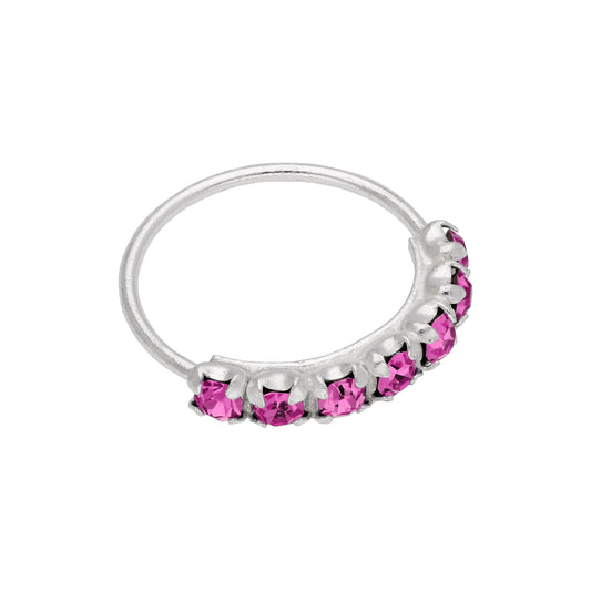 Anneau de nez en argent sterling avec rubis et 7 zircones cubiques pavés, 10 mm, calibre 22