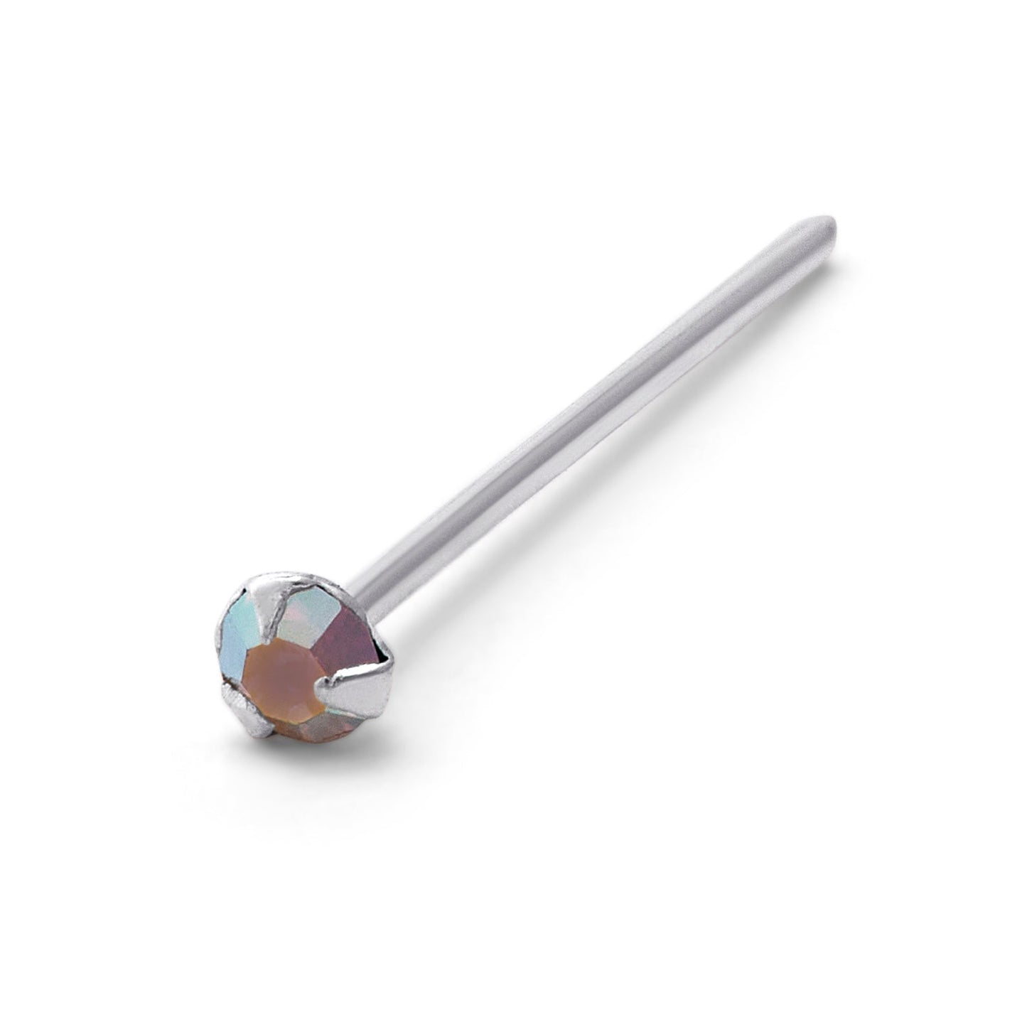Clou de nez en argent sterling avec zircone cubique de 1,5 mm, griffe Aurora Borealis, calibre 25