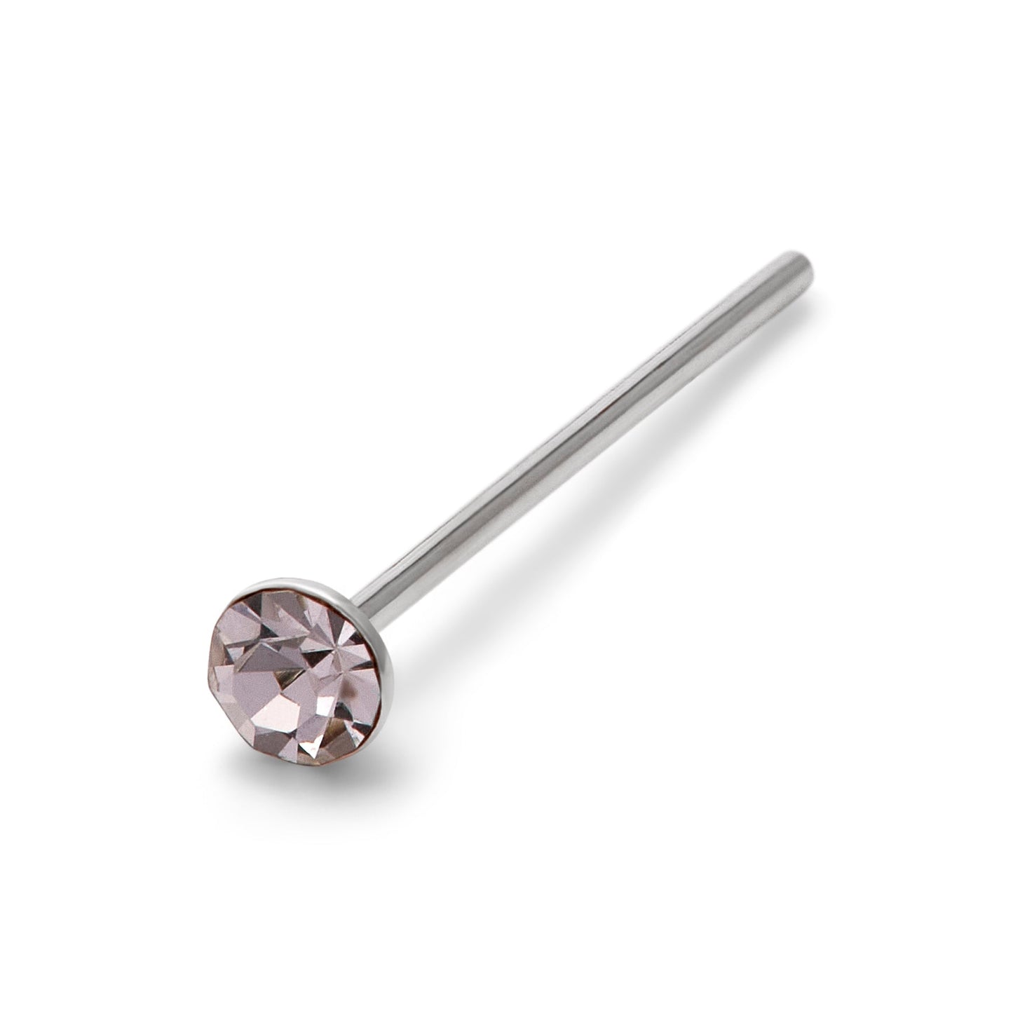Clou de nez en argent sterling avec zircone cubique rond de 2 mm, calibre 22, extrémité droite