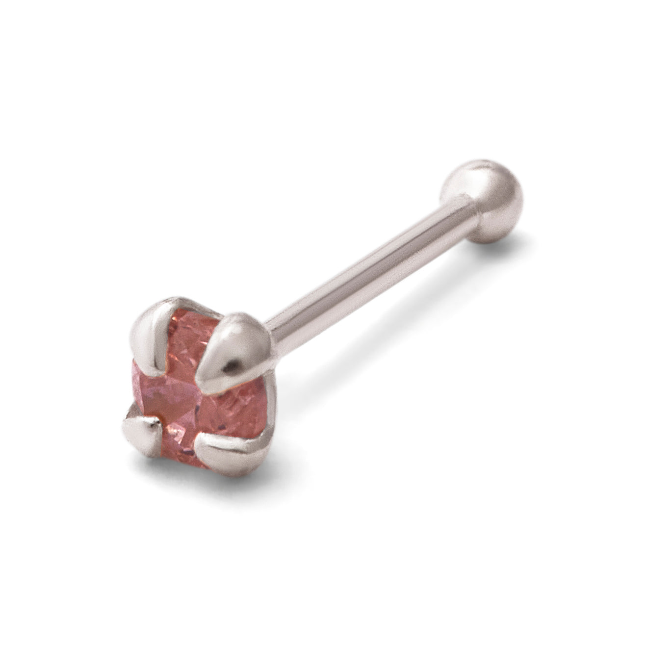 Clou de nez en argent sterling avec embout sphérique et zircone cubique rose de 2 mm, calibre 24