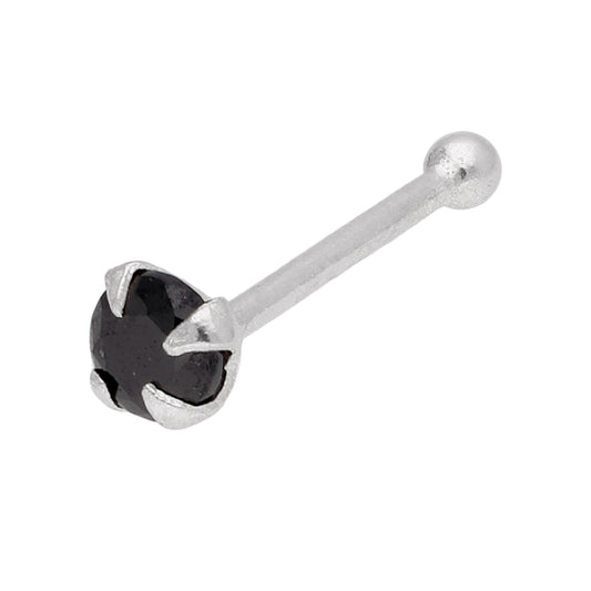 Piercing de nez en argent sterling avec oxyde de zirconium noir de 2 mm et embout sphérique