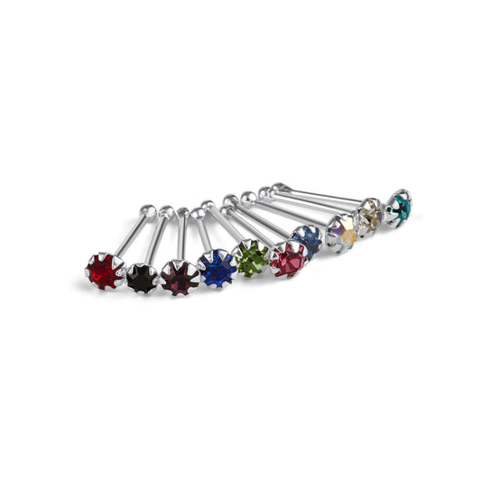 Lot de 10 piercings de nez en argent sterling avec embout sphérique en zircone cubique multicolore, calibre 22