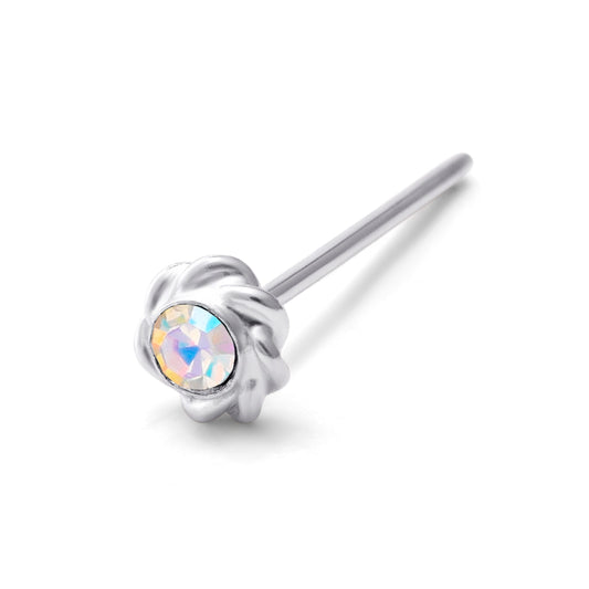 Piercing de nez en argent sterling avec zircones cubiques et fleur entrelacée aurore boréale, extrémité droite