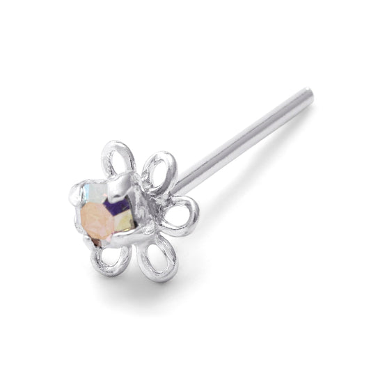 Piercing de nez en argent sterling avec fleur en strass Aurora Borealis