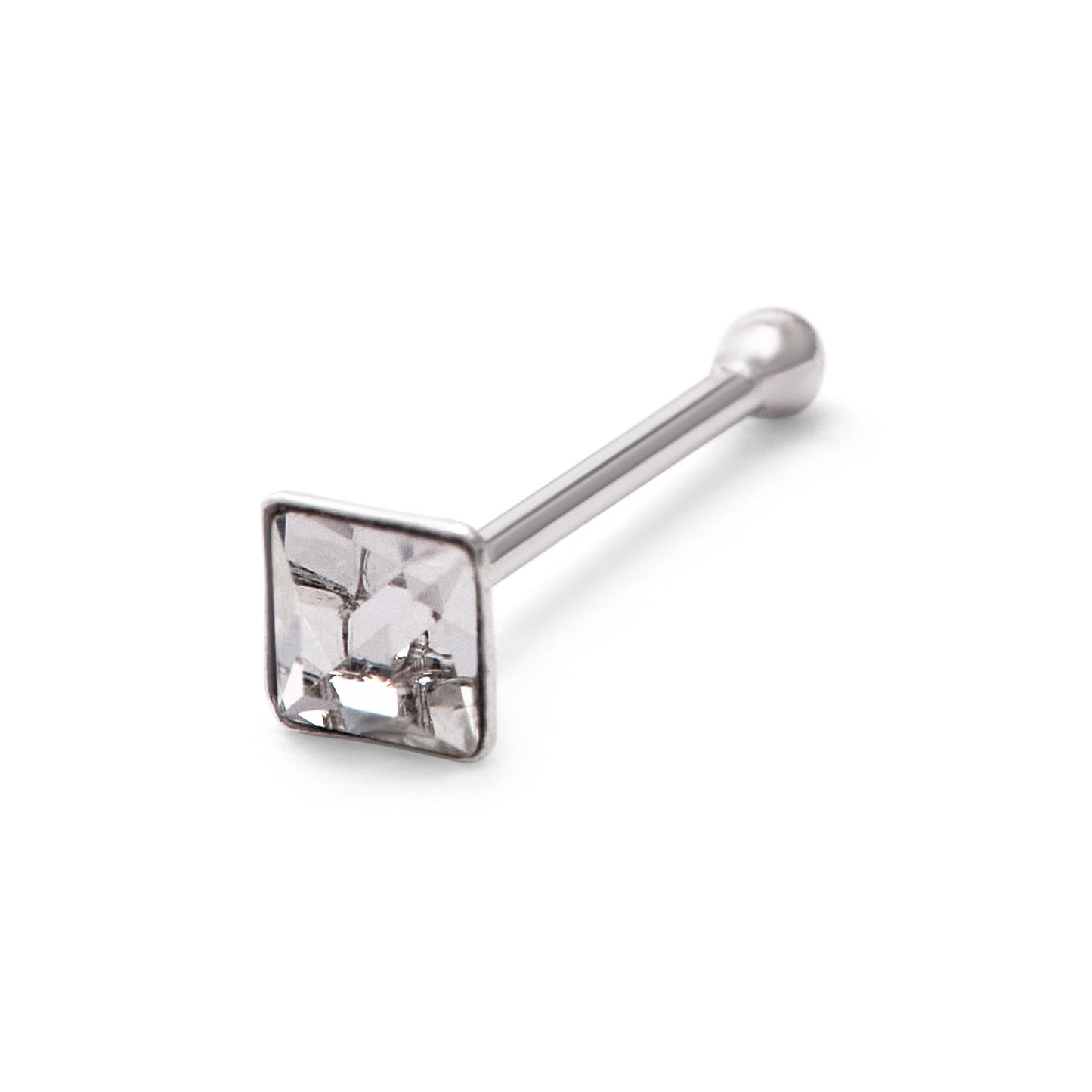 Clou de nez en argent sterling avec oxyde de zirconium carré de 2 mm, calibre 22, extrémité sphérique