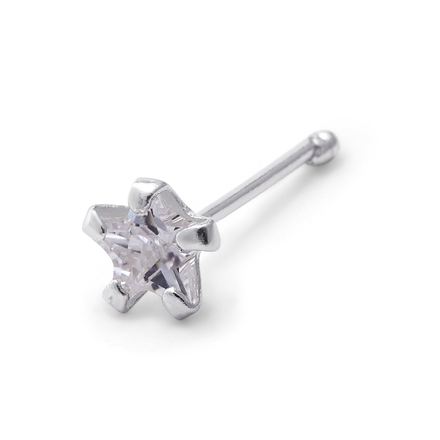 Clou de nez en argent sterling avec étoile en zircone cubique de 3 mm, calibre 22, extrémité sphérique