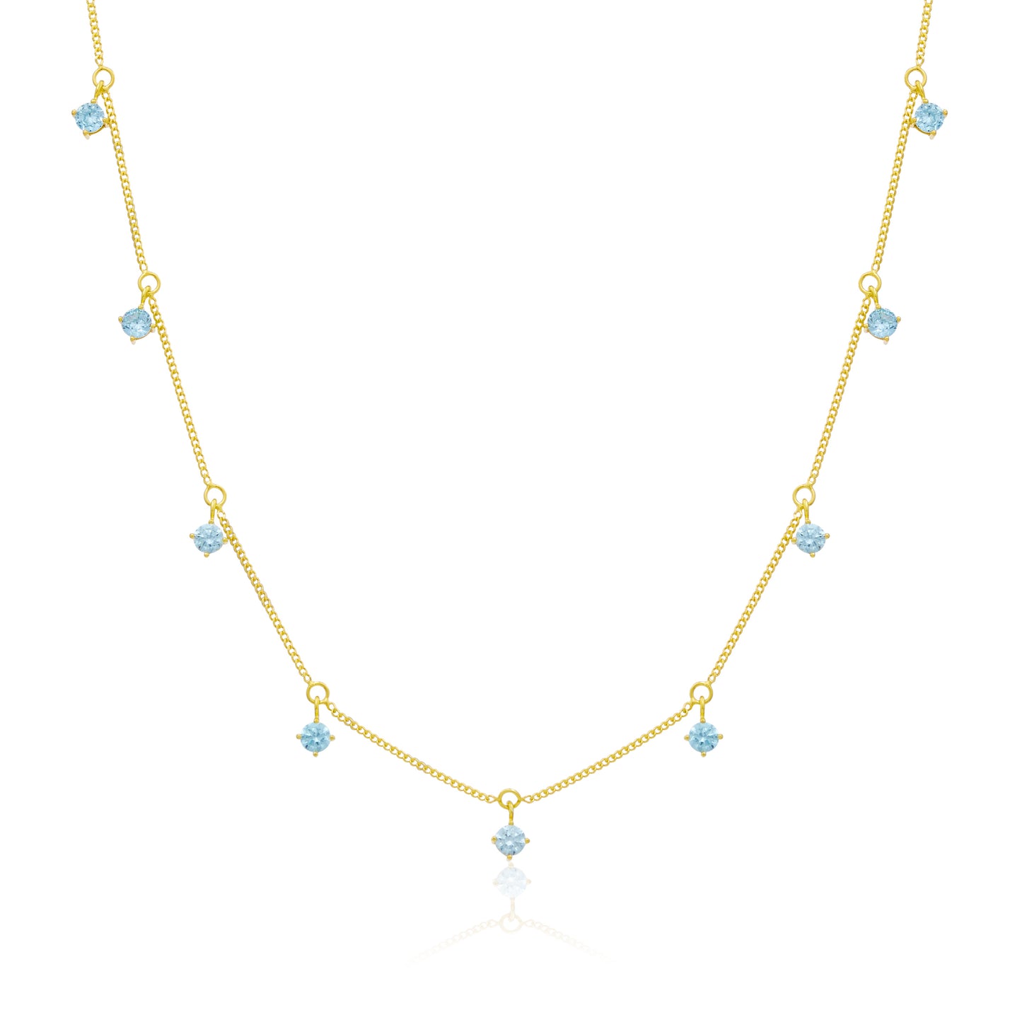 Collier en argent sterling plaqué or avec plusieurs aigue-marines et zircones cubiques 40,6 cm et 5 cm