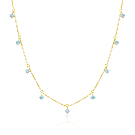 Collier en argent sterling plaqué or avec plusieurs aigue-marines et zircones cubiques 40,6 cm et 5 cm