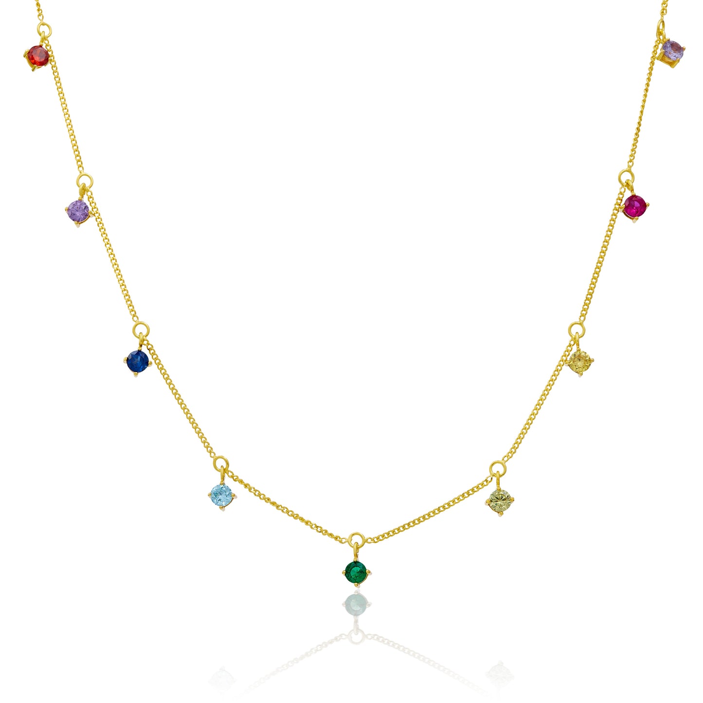 Collier en argent sterling plaqué or avec zircones cubiques multicolores arc-en-ciel 40,6 cm et 5,1 cm