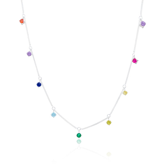 Collier en argent sterling avec zircones cubiques multicolores arc-en-ciel (40,6 cm et 5,1 cm)