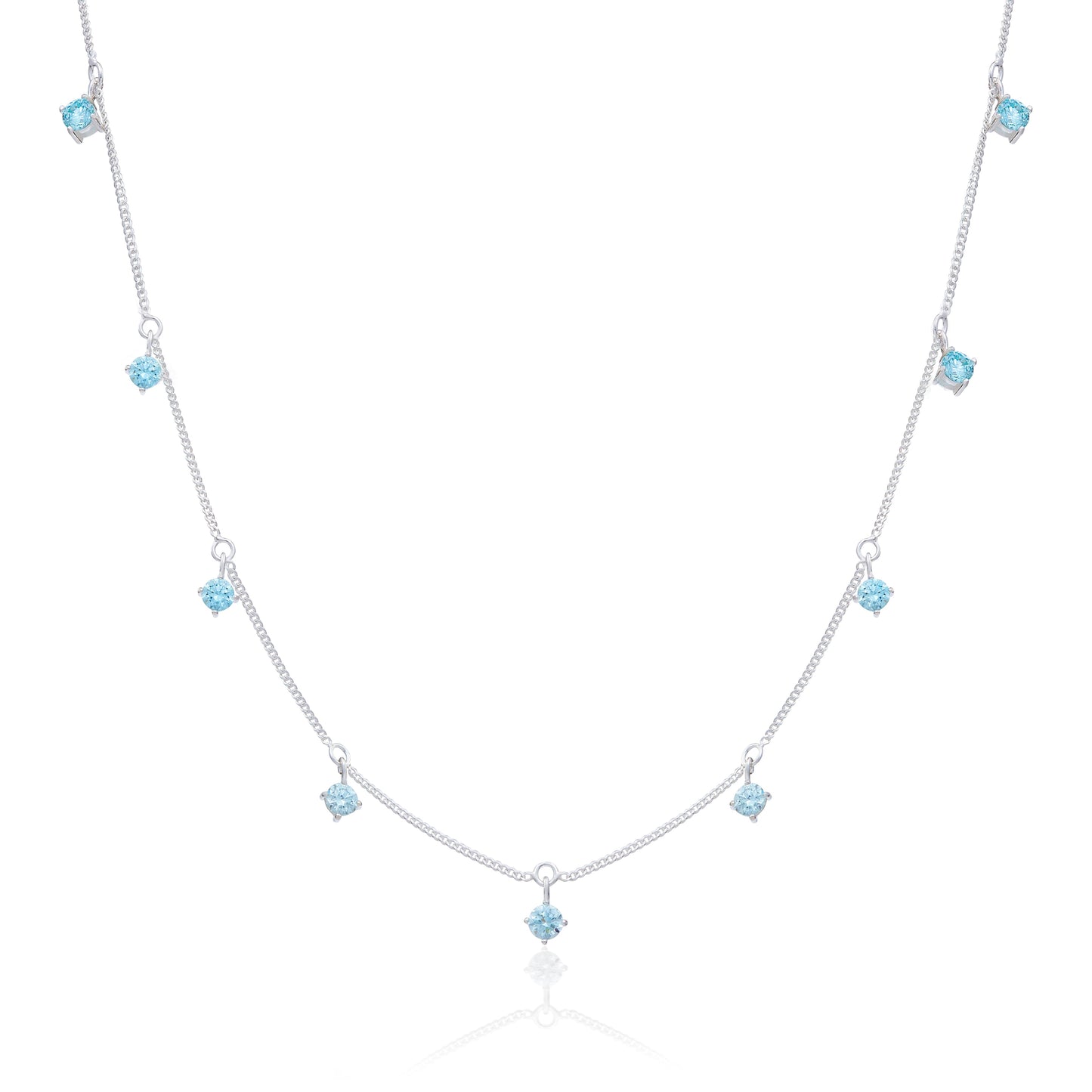 Collier en argent sterling avec plusieurs aigue-marines et zircones cubiques (40,6 cm et 5 cm)