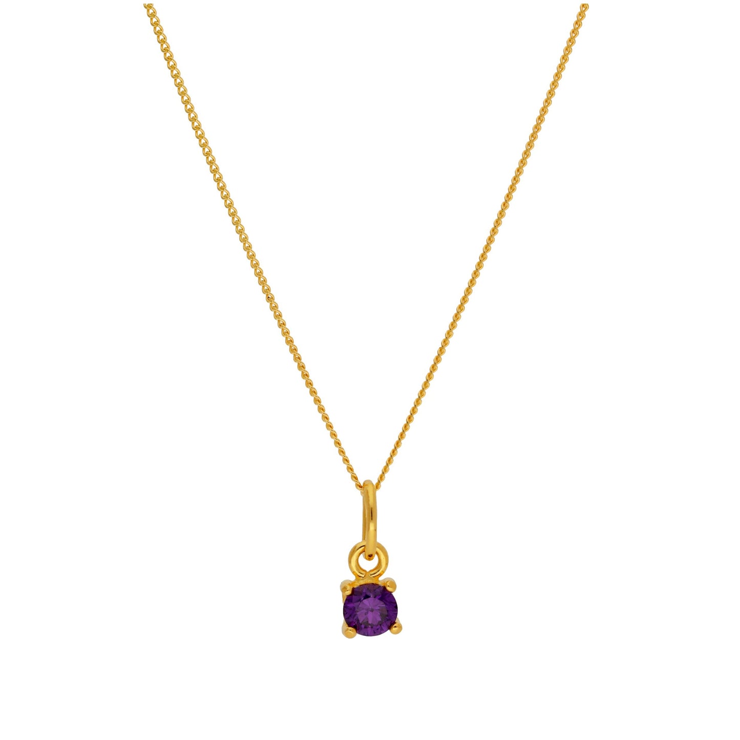 Collier en argent sterling plaqué or avec pierre de naissance en améthyste CZ de 4 mm, 14 à 32 pouces