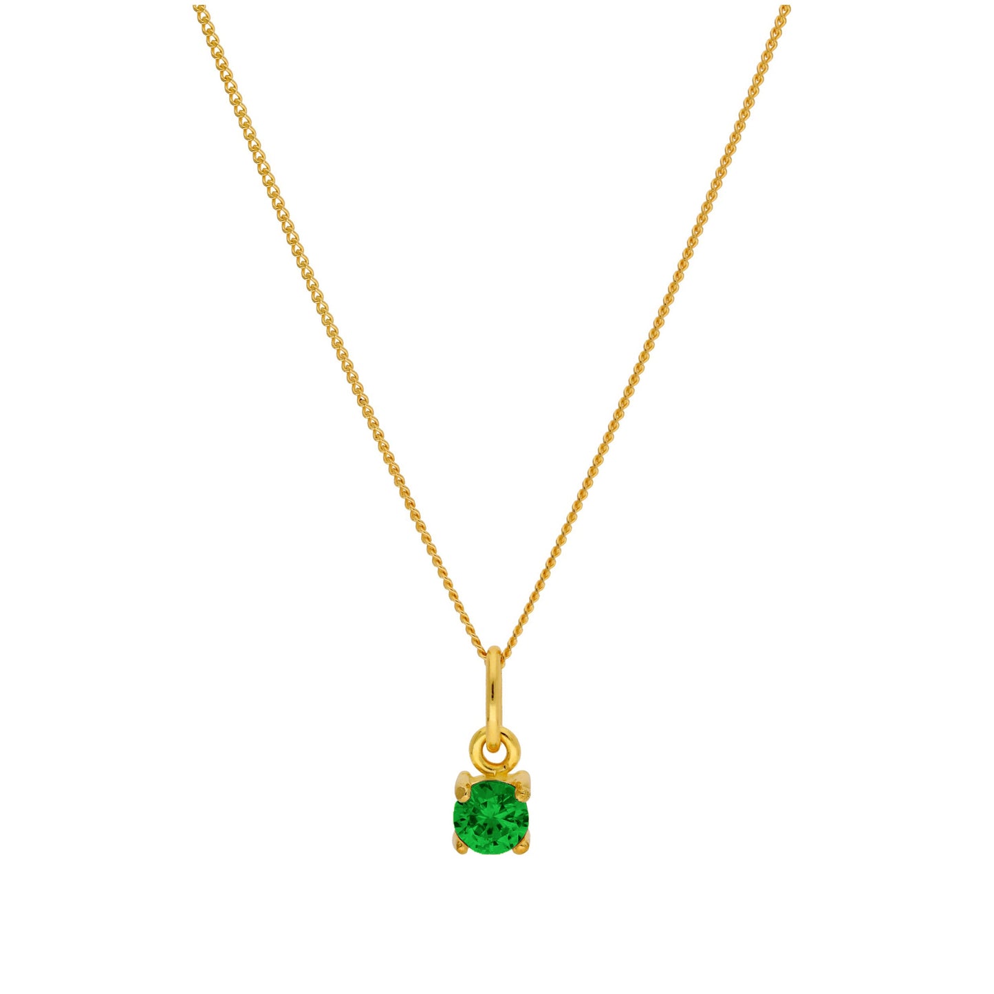 Collier en argent sterling plaqué or avec pierre de naissance émeraude CZ de 4 mm, 14 à 32 pouces
